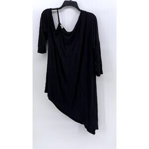 M Women's Black Cutout Shoulder Elbow Sleeve Asymmetrical Dress SZ L